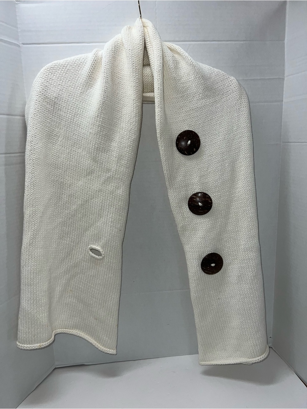 Cream Knit Button Scarf with Large Dark Buttons Shrug Shawl Cover